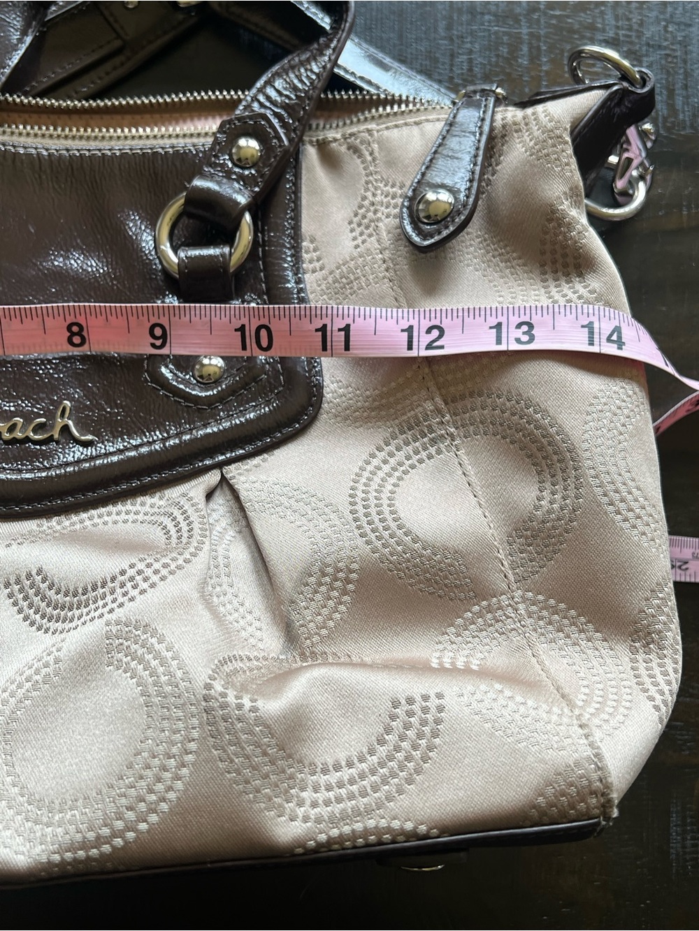 Coach Handbag Ashley Classic Signature C Satchel Beige/Brown Patent Leather - Picture 7 of 12